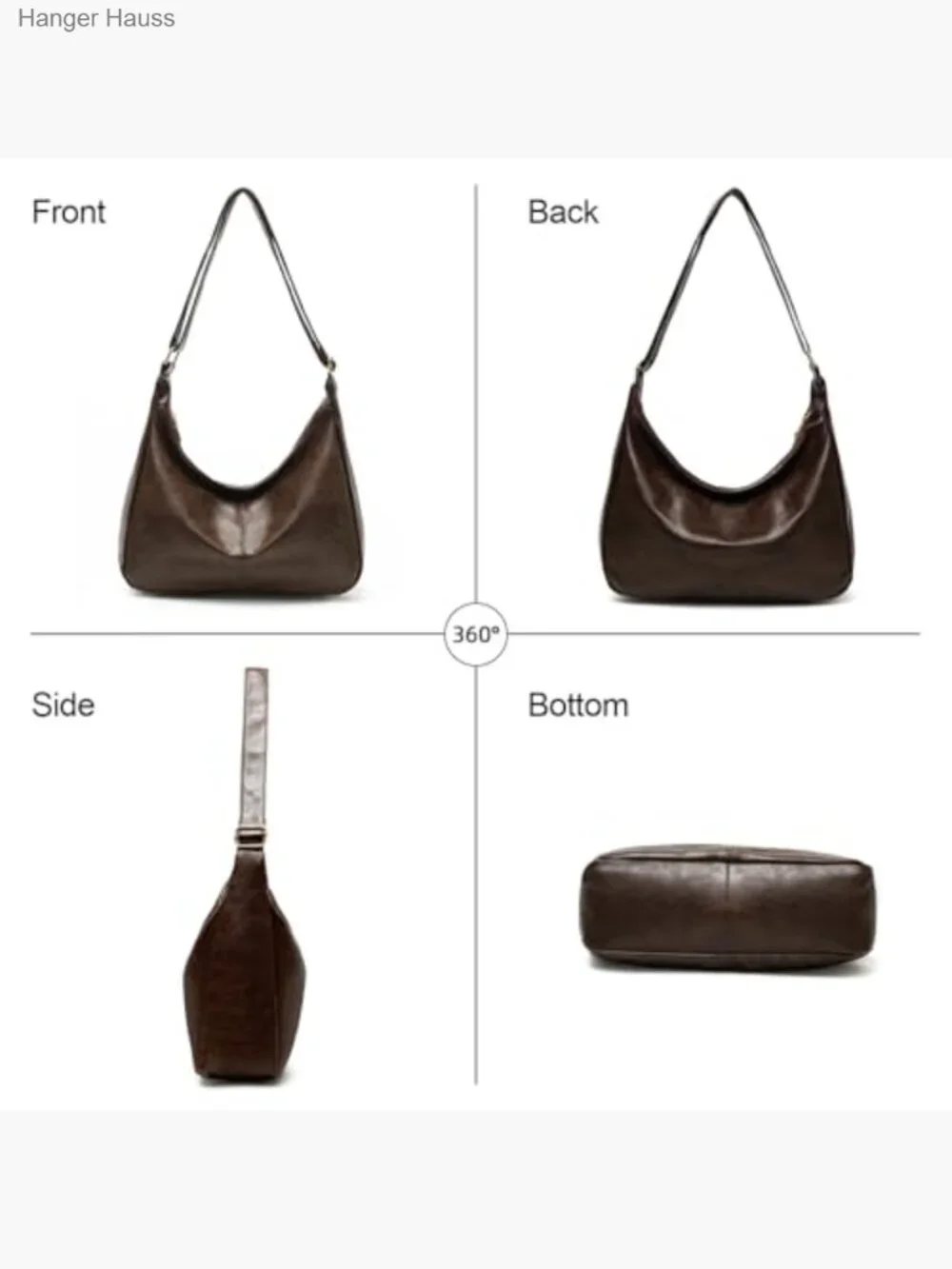 Slouchy Vegan Leather Shoulder Bag, Trendy Crossbody Hobo Tote